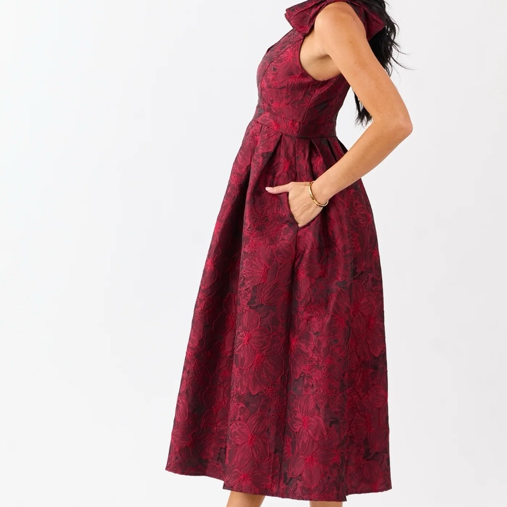 Entro Ruby Floral Jacquard Bow Strap Midi Dress